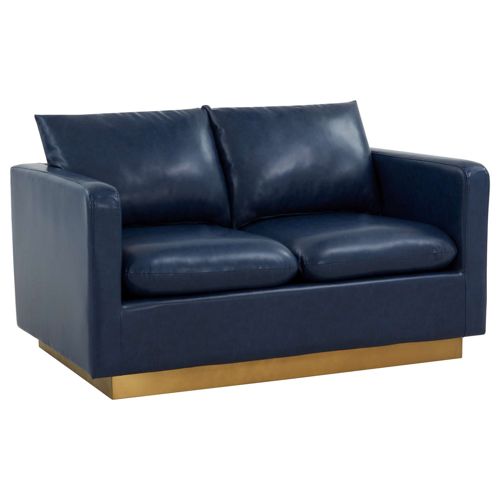 LeisureMod Nervo Modern Mid-Century Upholstered Leather Loveseat with Gold Frame | Loveseats | Modishstore - 17