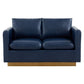 LeisureMod Nervo Modern Mid-Century Upholstered Leather Loveseat with Gold Frame | Loveseats | Modishstore - 18