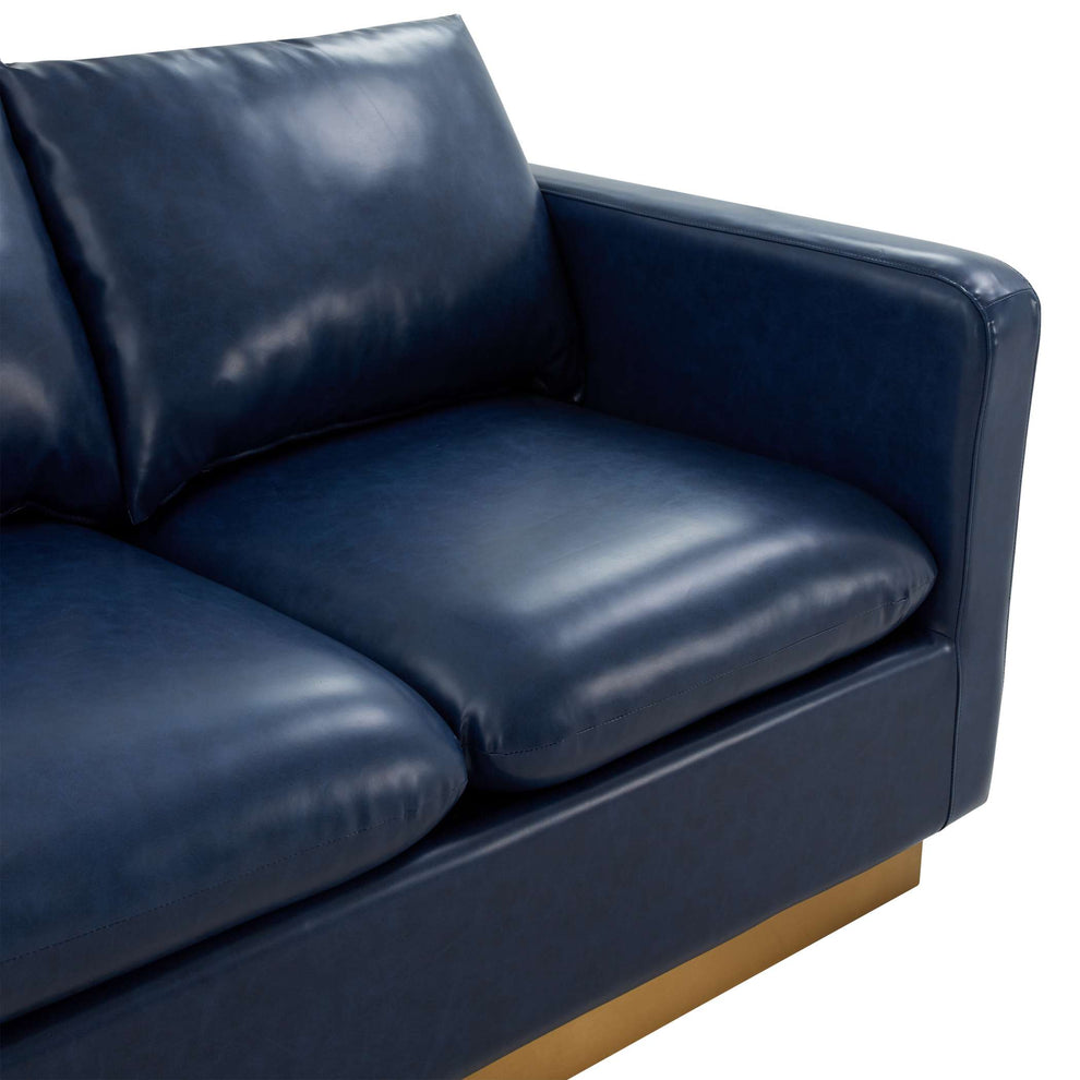 LeisureMod Nervo Modern Mid-Century Upholstered Leather Loveseat with Gold Frame | Loveseats | Modishstore - 14