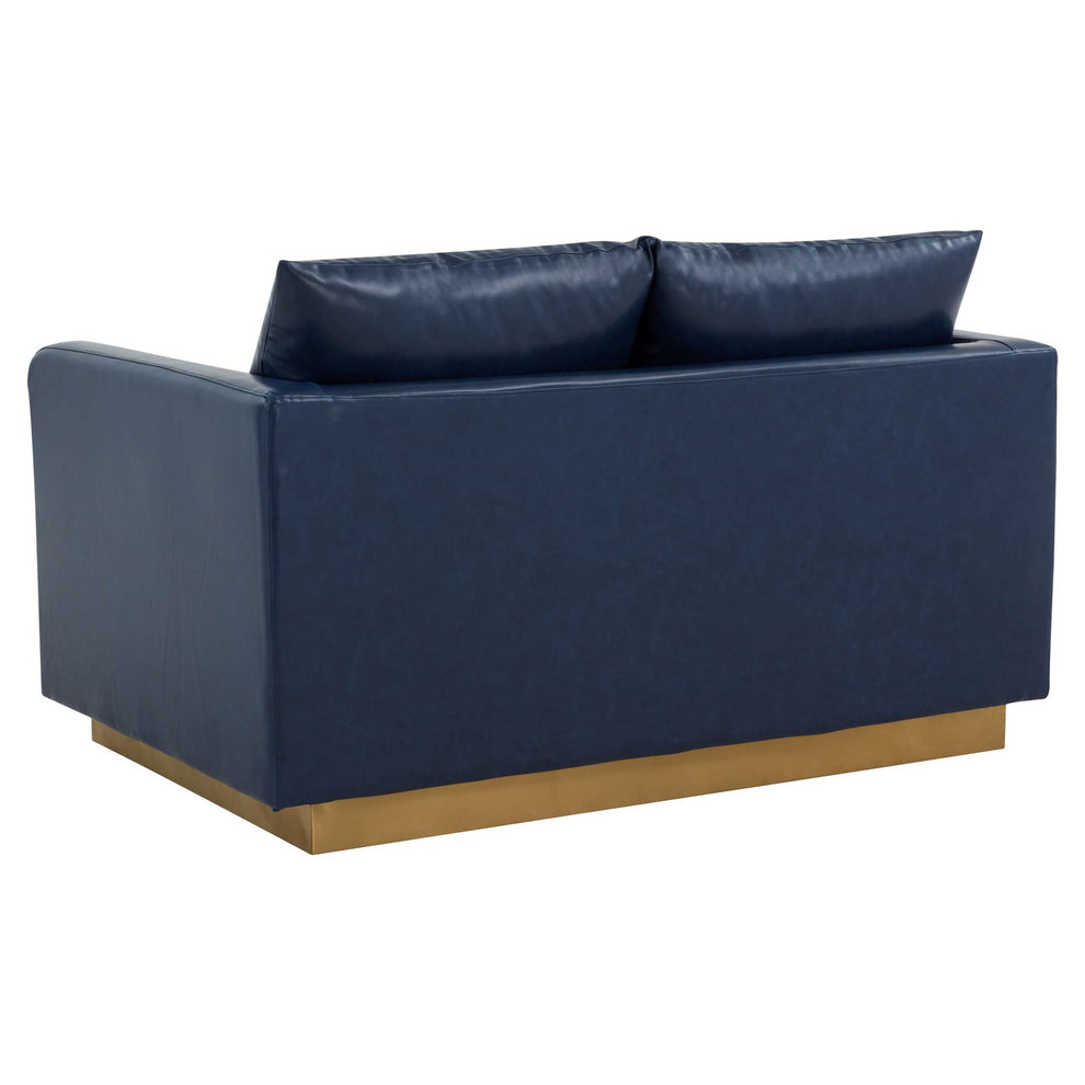 LeisureMod Nervo Modern Mid-Century Upholstered Leather Loveseat with Gold Frame | Loveseats | Modishstore - 15