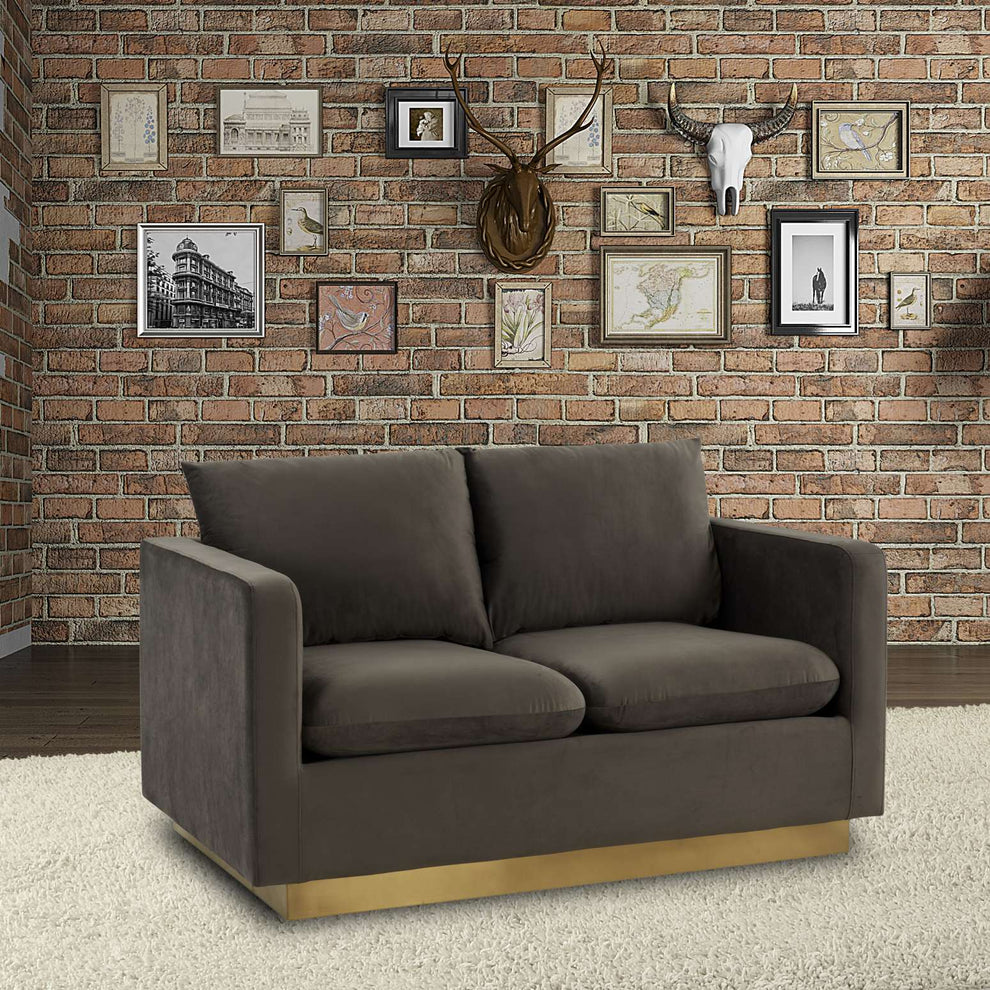 LeisureMod Nervo Modern Mid-Century Upholstered Velvet Loveseat with Gold Frame | Loveseats | Modishstore - 19