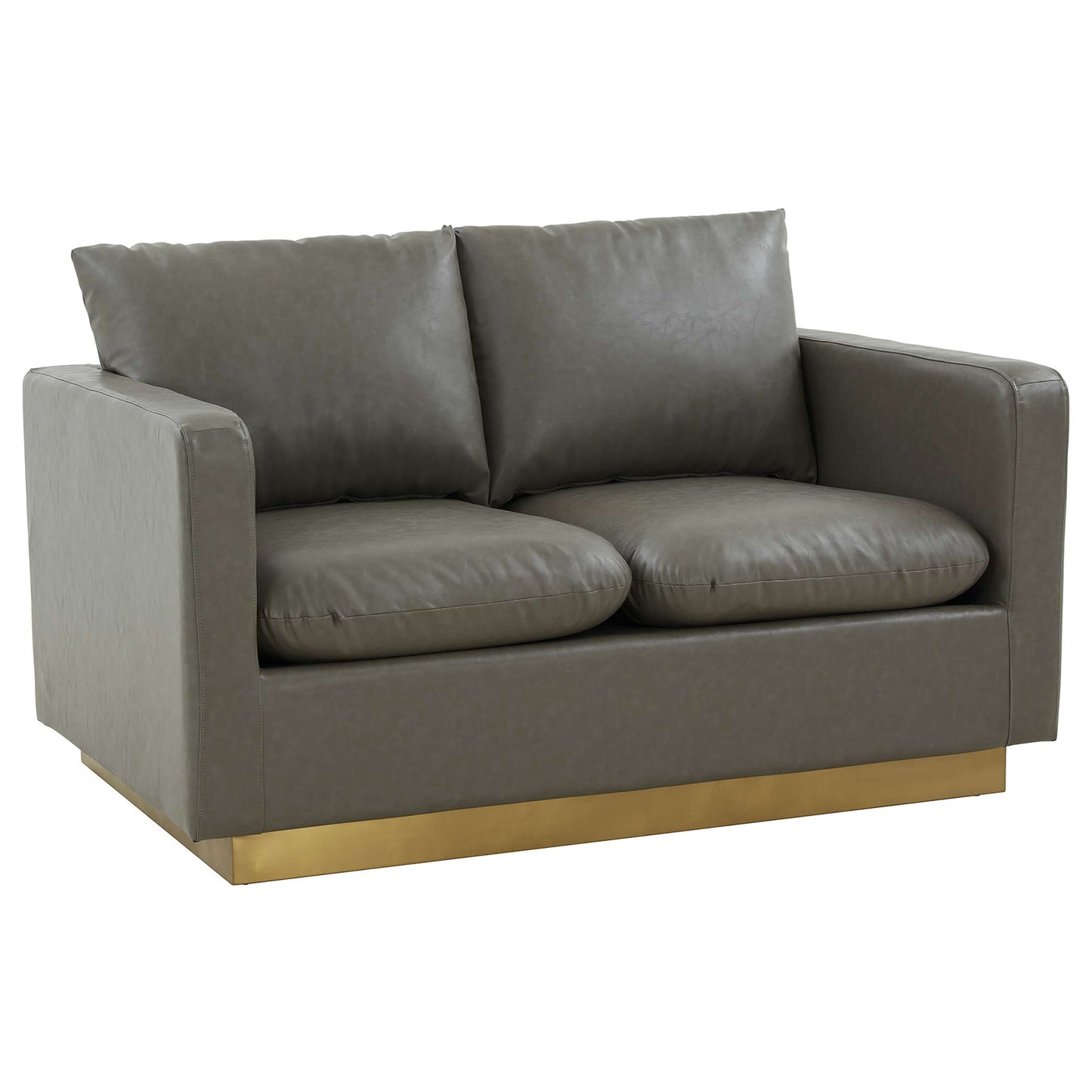 LeisureMod Nervo Modern Mid-Century Upholstered Leather Loveseat with Gold Frame | Loveseats | Modishstore - 23