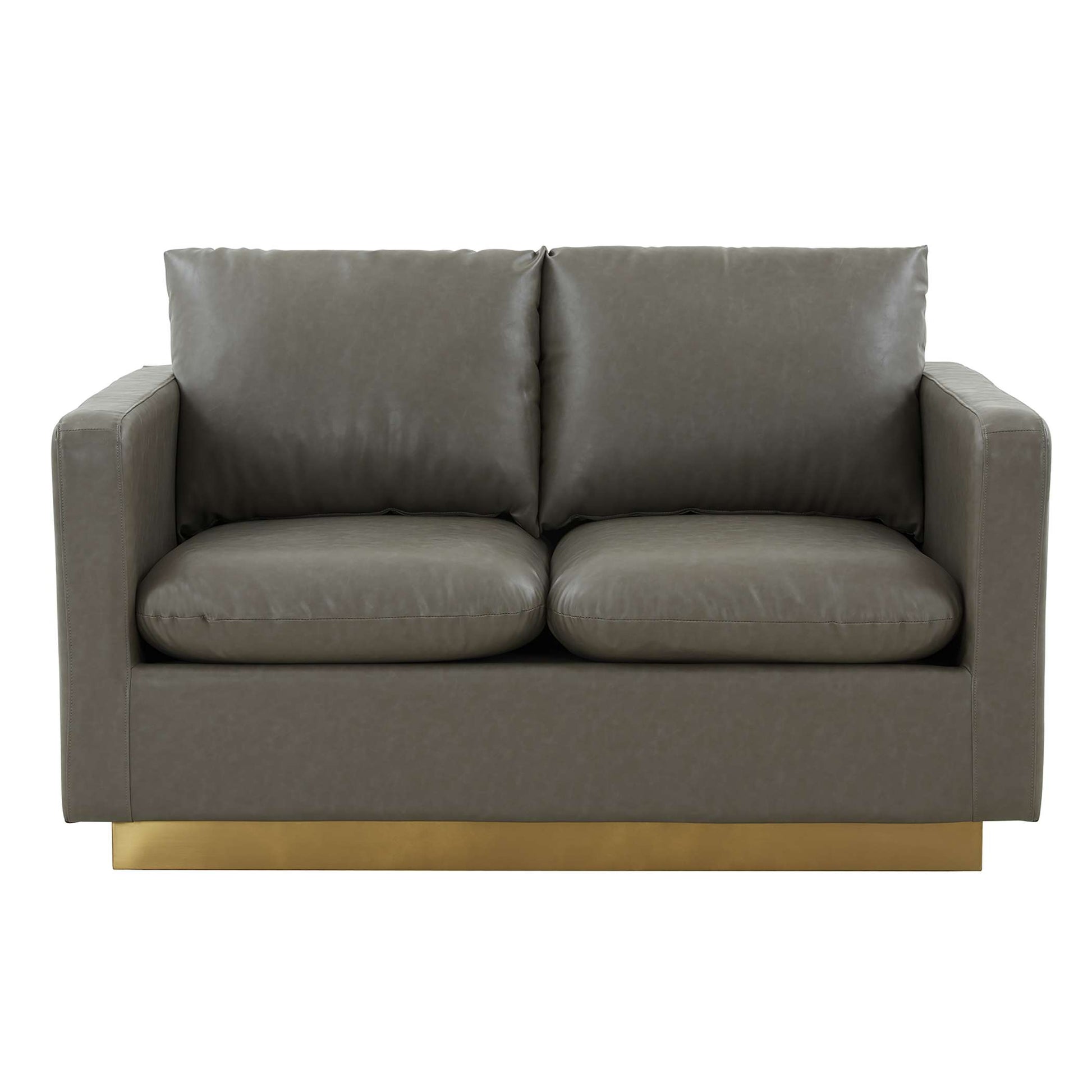 LeisureMod Nervo Modern Mid-Century Upholstered Leather Loveseat with Gold Frame | Loveseats | Modishstore - 24