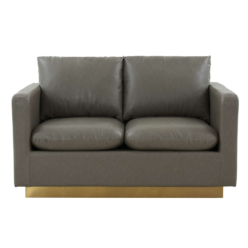 LeisureMod Nervo Modern Mid-Century Upholstered Leather Loveseat with Gold Frame | Loveseats | Modishstore - 24
