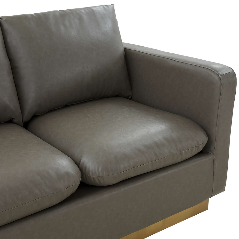 LeisureMod Nervo Modern Mid-Century Upholstered Leather Loveseat with Gold Frame | Loveseats | Modishstore - 20