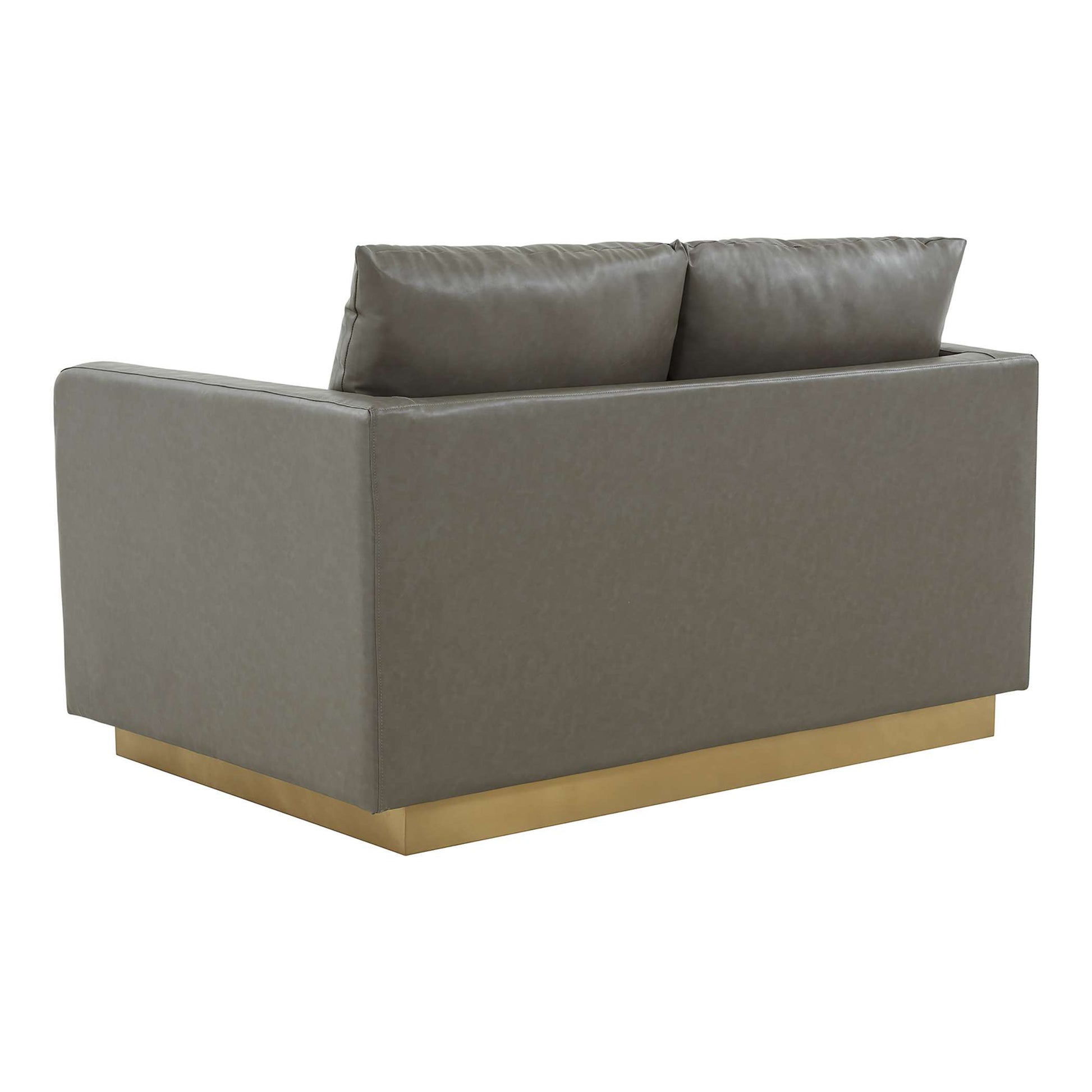 LeisureMod Nervo Modern Mid-Century Upholstered Leather Loveseat with Gold Frame | Loveseats | Modishstore - 21
