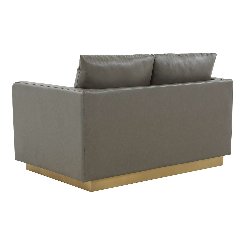LeisureMod Nervo Modern Mid-Century Upholstered Leather Loveseat with Gold Frame | Loveseats | Modishstore - 21