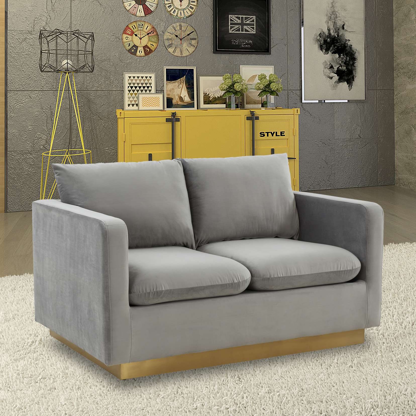 LeisureMod Nervo Modern Mid-Century Upholstered Velvet Loveseat with Gold Frame | Loveseats | Modishstore - 25