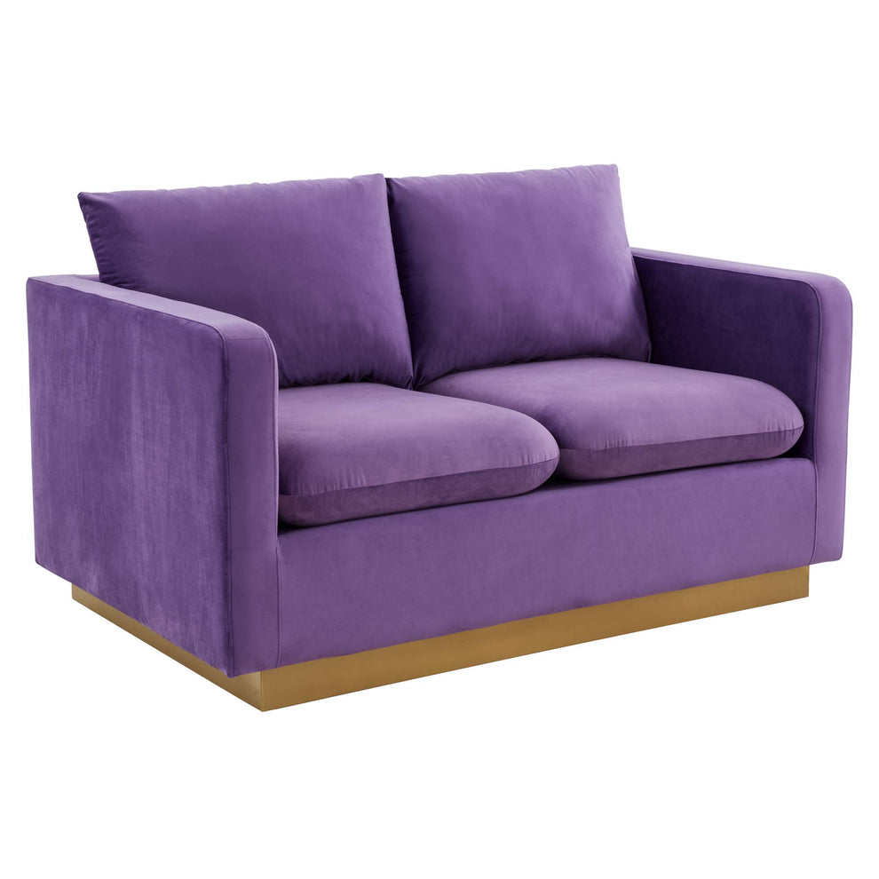 LeisureMod Nervo Modern Mid-Century Upholstered Velvet Loveseat with Gold Frame | Loveseats | Modishstore - 29