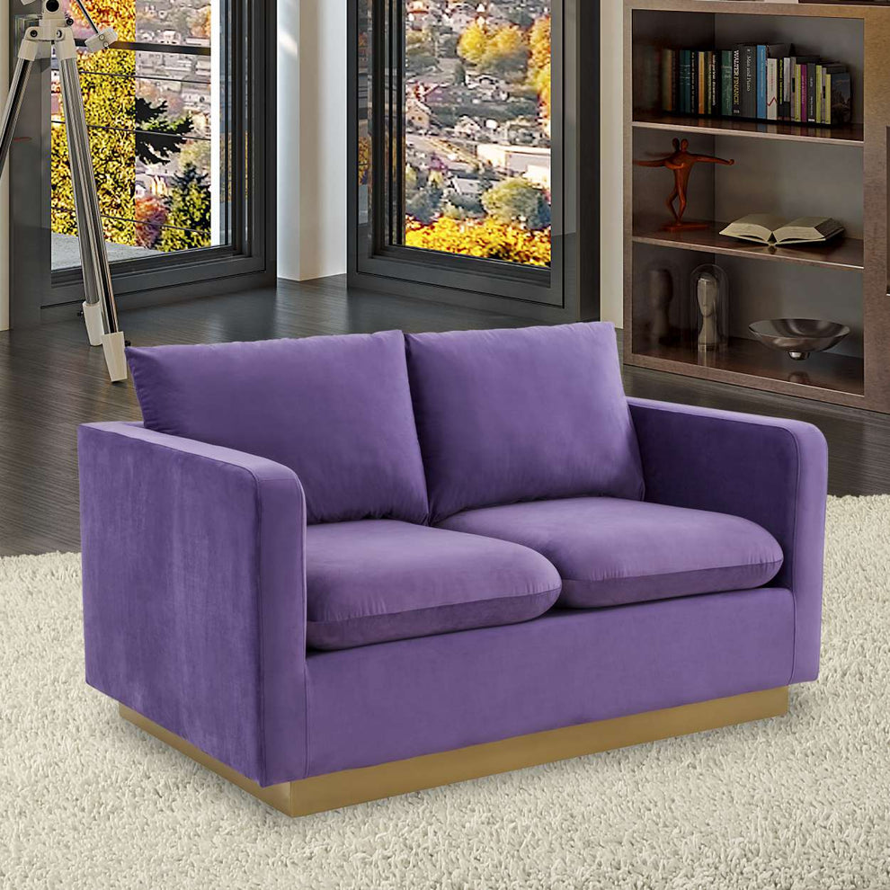 LeisureMod Nervo Modern Mid-Century Upholstered Velvet Loveseat with Gold Frame | Loveseats | Modishstore - 31