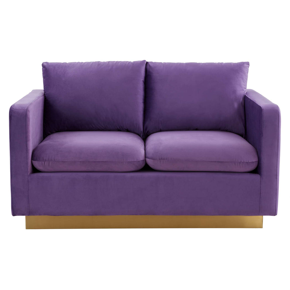 LeisureMod Nervo Modern Mid-Century Upholstered Velvet Loveseat with Gold Frame | Loveseats | Modishstore - 30