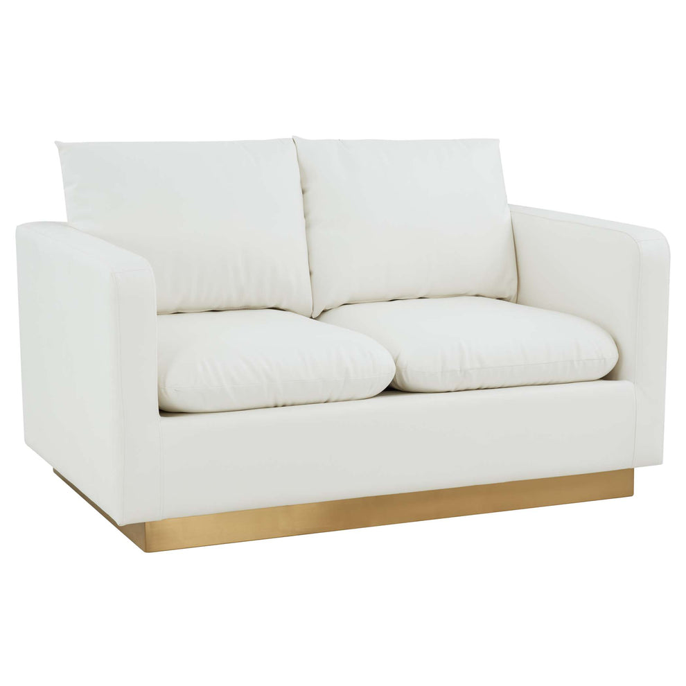 LeisureMod Nervo Modern Mid-Century Upholstered Leather Loveseat with Gold Frame | Loveseats | Modishstore - 29