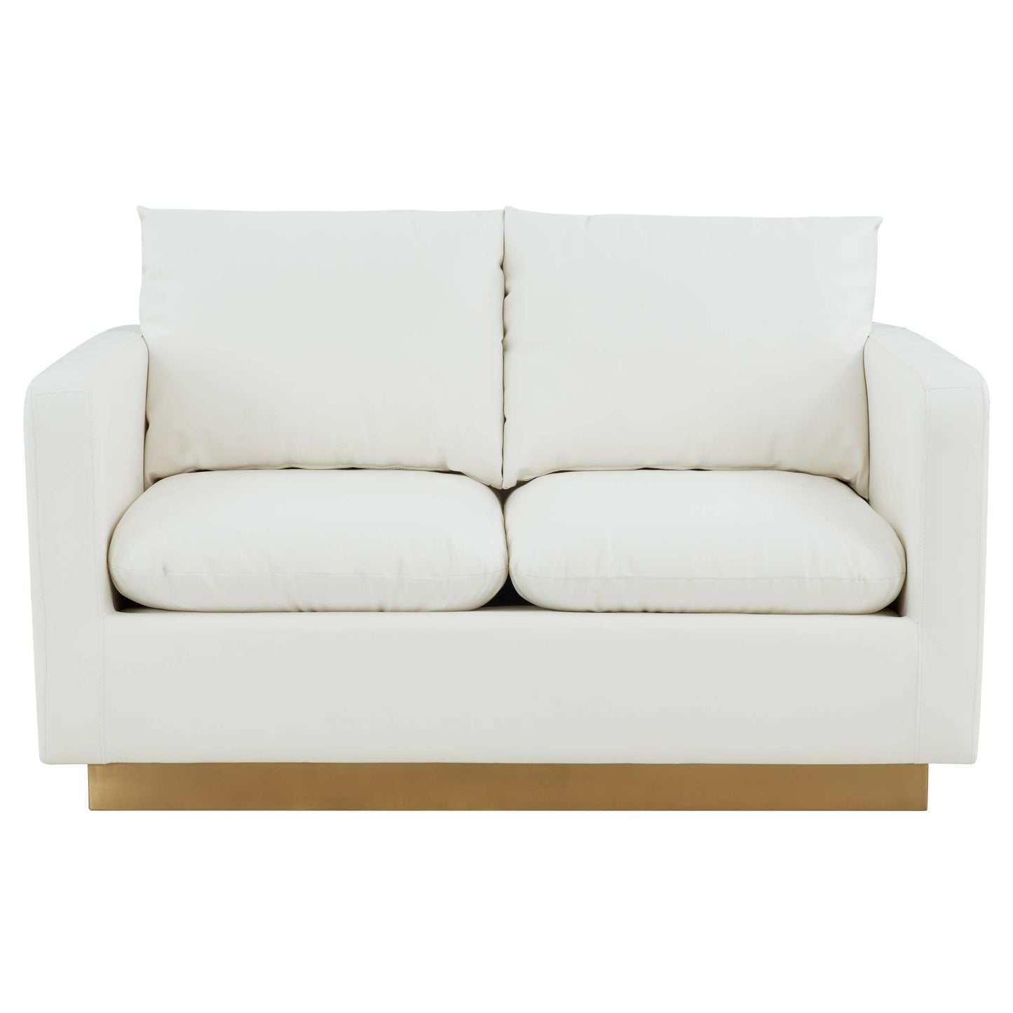 LeisureMod Nervo Modern Mid-Century Upholstered Leather Loveseat with Gold Frame | Loveseats | Modishstore - 30
