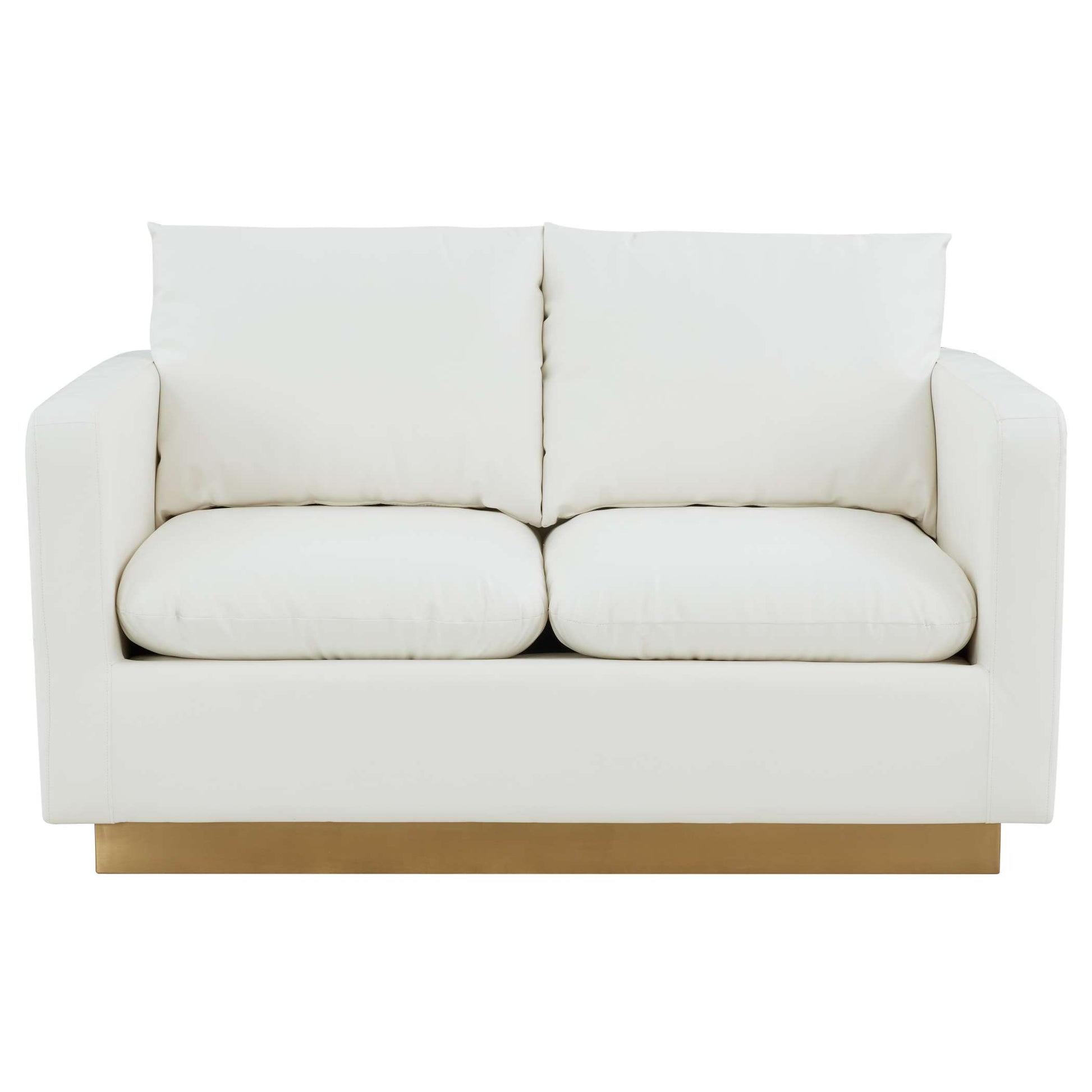 LeisureMod Nervo Modern Mid-Century Upholstered Leather Loveseat with Gold Frame | Loveseats | Modishstore - 30