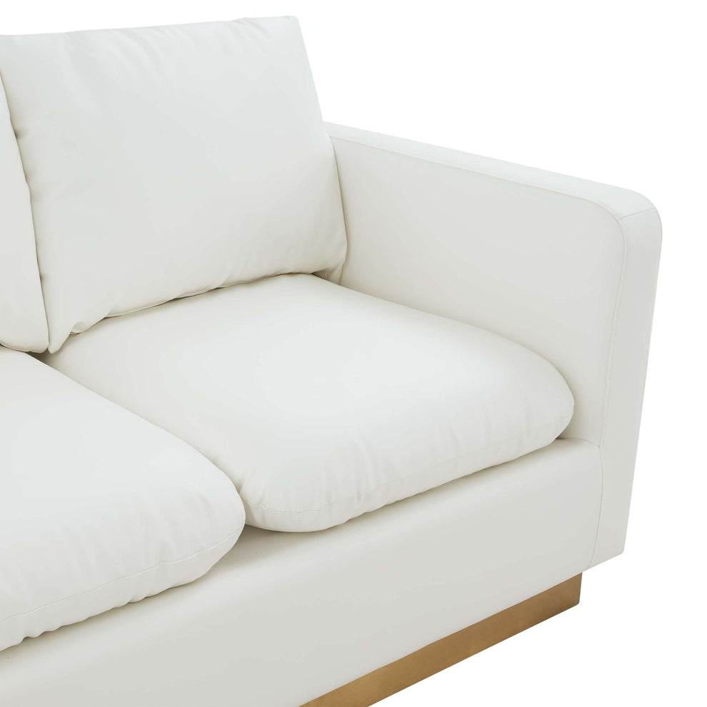 LeisureMod Nervo Modern Mid-Century Upholstered Leather Loveseat with Gold Frame | Loveseats | Modishstore - 27