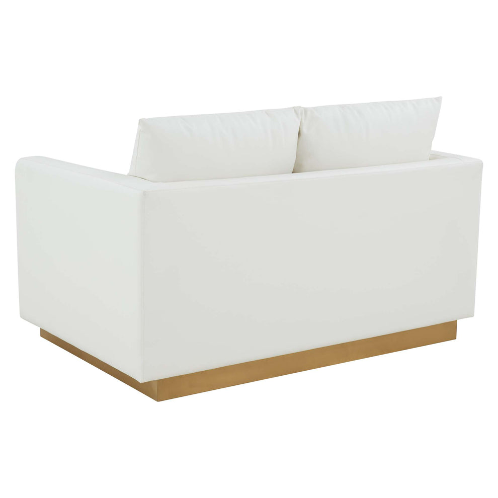 LeisureMod Nervo Modern Mid-Century Upholstered Leather Loveseat with Gold Frame | Loveseats | Modishstore - 26