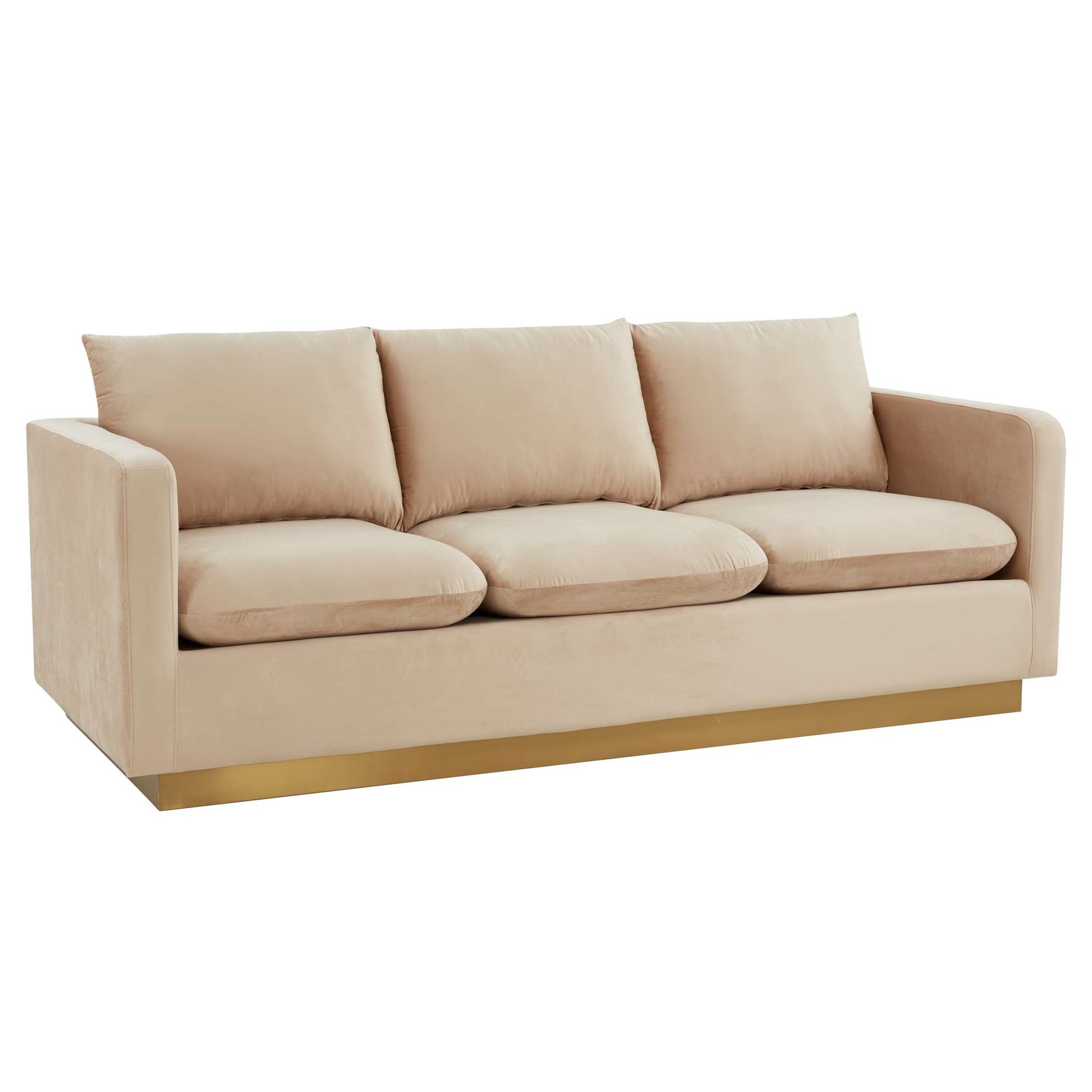 LeisureMod Nervo Modern Mid-Century Upholstered Velvet Sofa with Gold Frame | Sofas | Modishstore - 7
