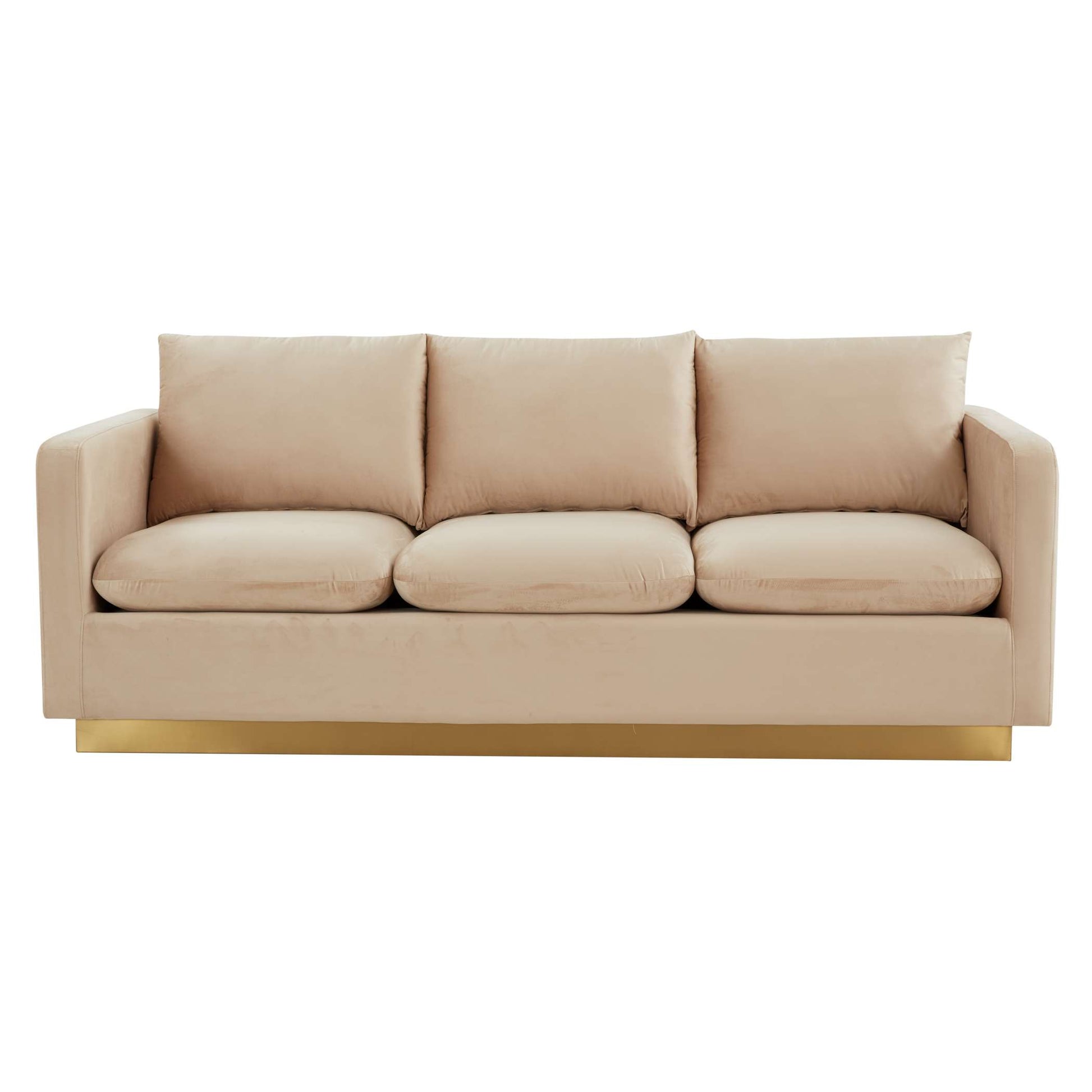 LeisureMod Nervo Modern Mid-Century Upholstered Velvet Sofa with Gold Frame | Sofas | Modishstore - 2