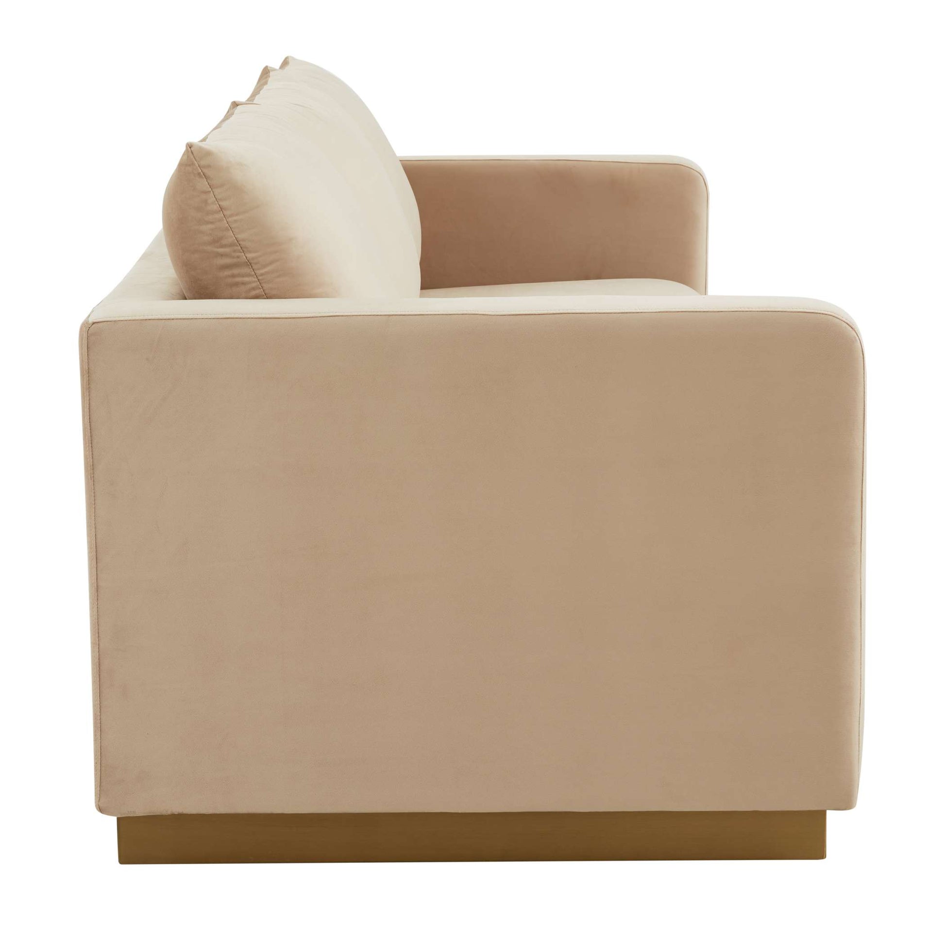 LeisureMod Nervo Modern Mid-Century Upholstered Velvet Sofa with Gold Frame | Sofas | Modishstore - 6