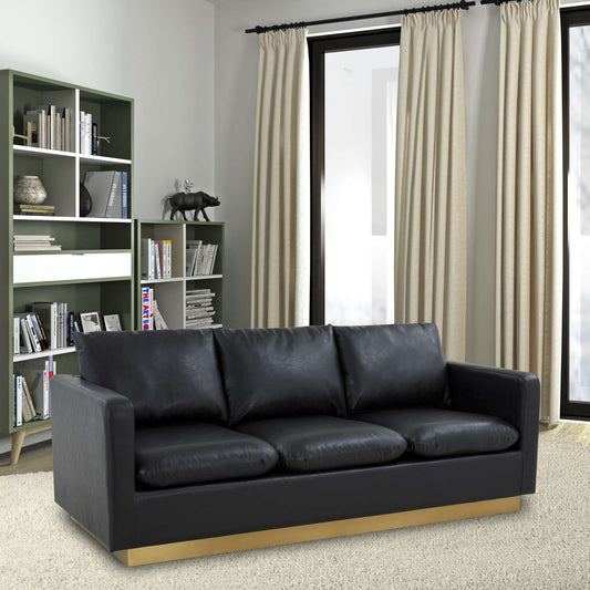 LeisureMod Nervo Modern Mid-Century Upholstered Leather Sofa with Gold Frame | Sofas | Modishstore
