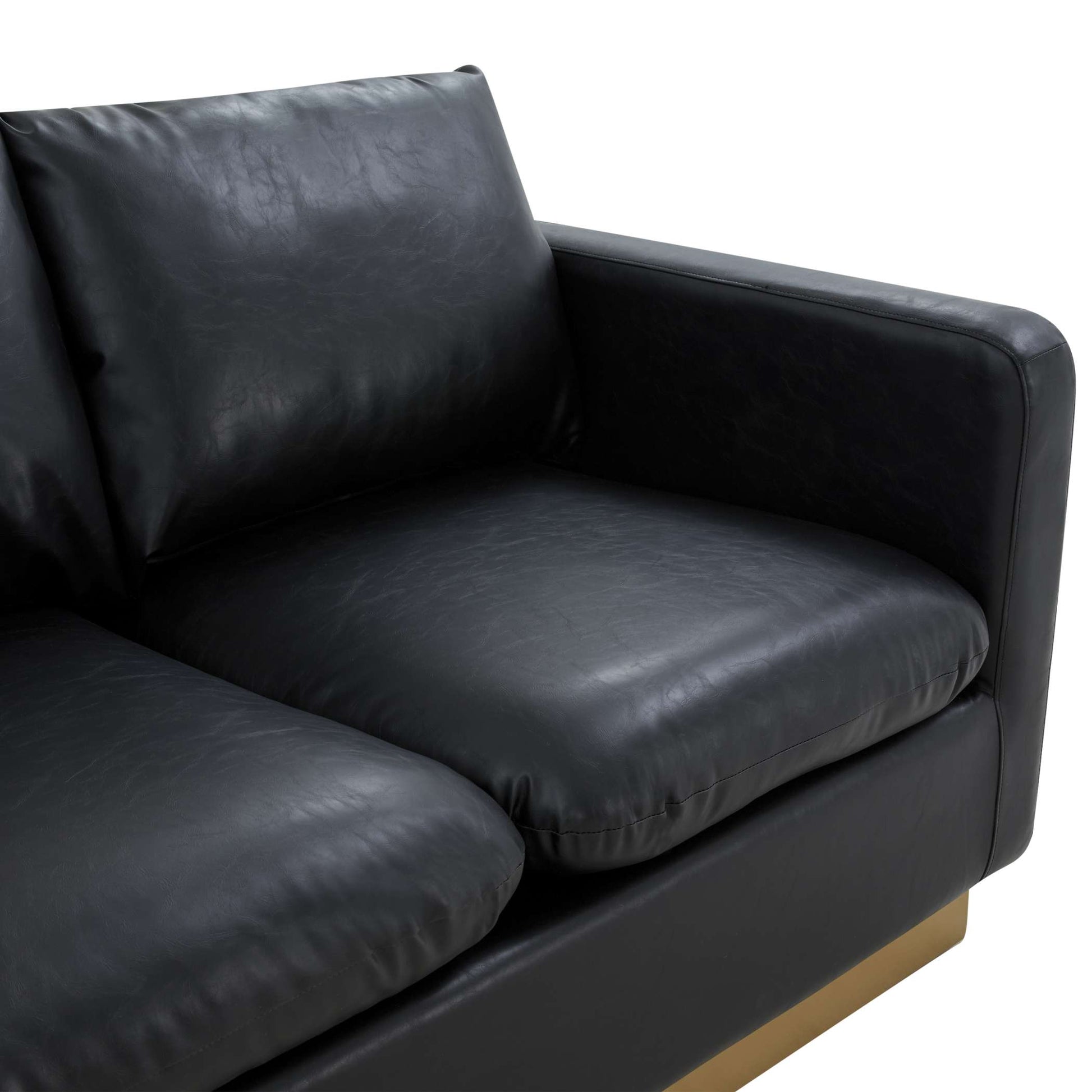 LeisureMod Nervo Modern Mid-Century Upholstered Leather Sofa with Gold Frame | Sofas | Modishstore - 4