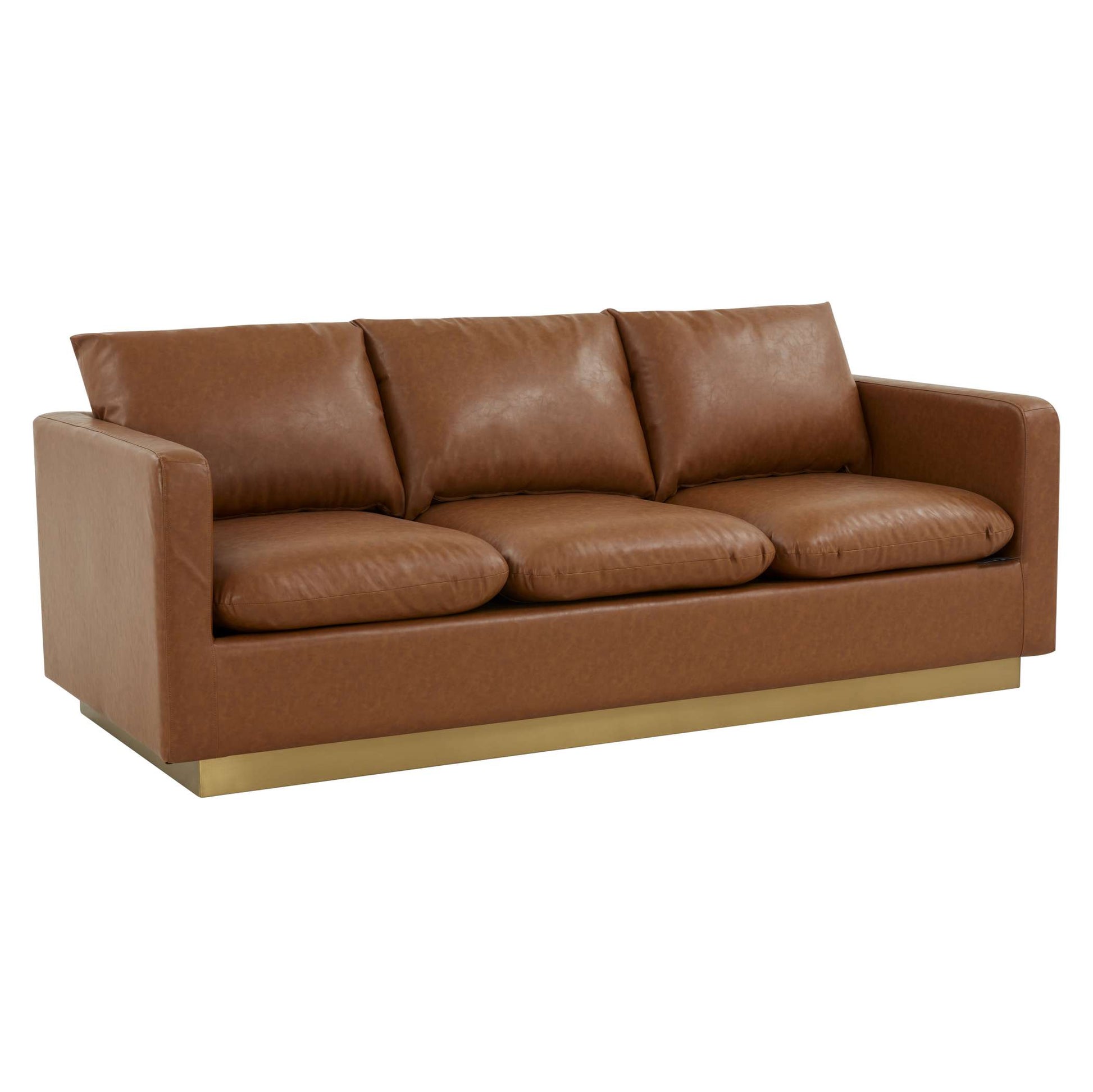 LeisureMod Nervo Modern Mid-Century Upholstered Leather Sofa with Gold Frame | Sofas | Modishstore - 14
