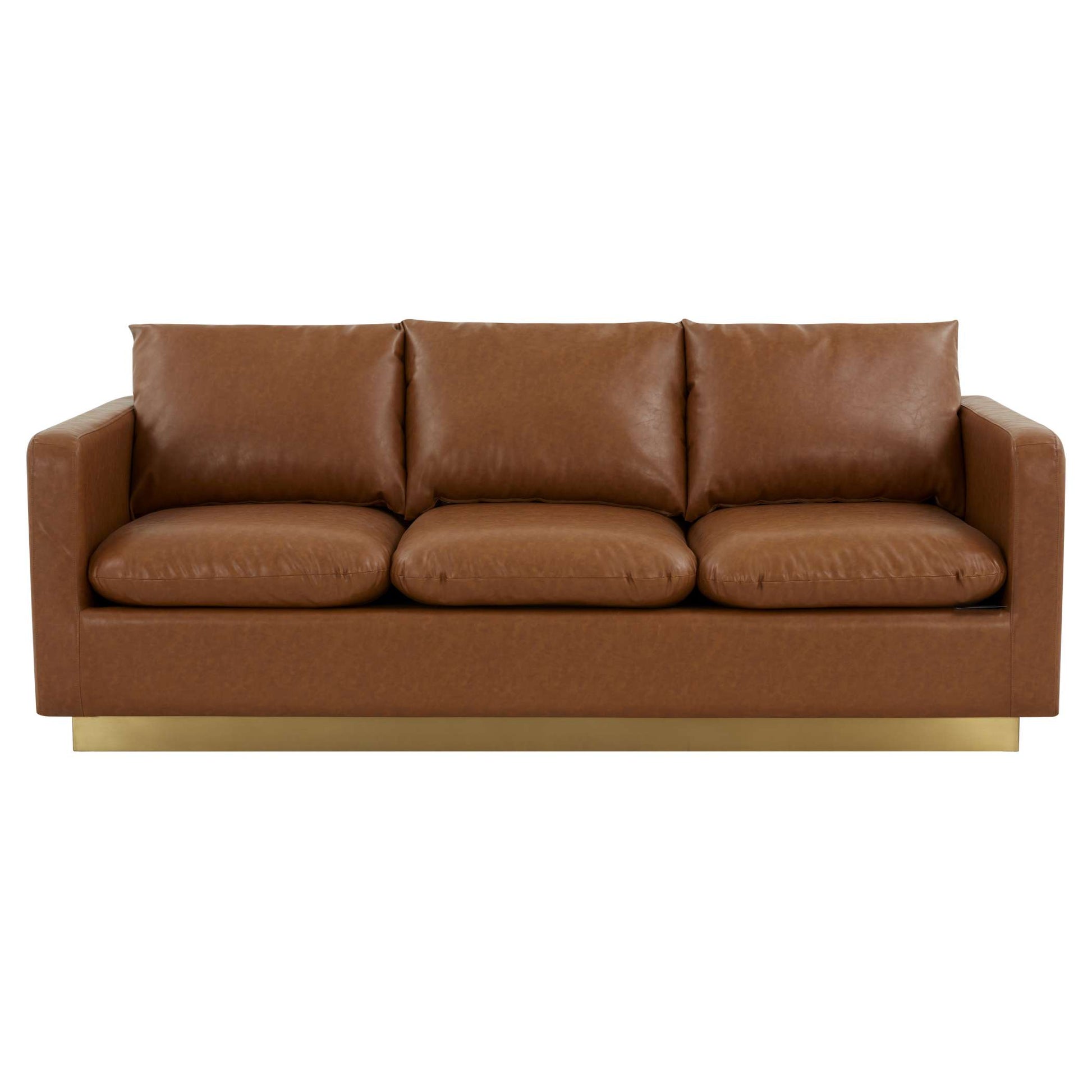 LeisureMod Nervo Modern Mid-Century Upholstered Leather Sofa with Gold Frame | Sofas | Modishstore - 10