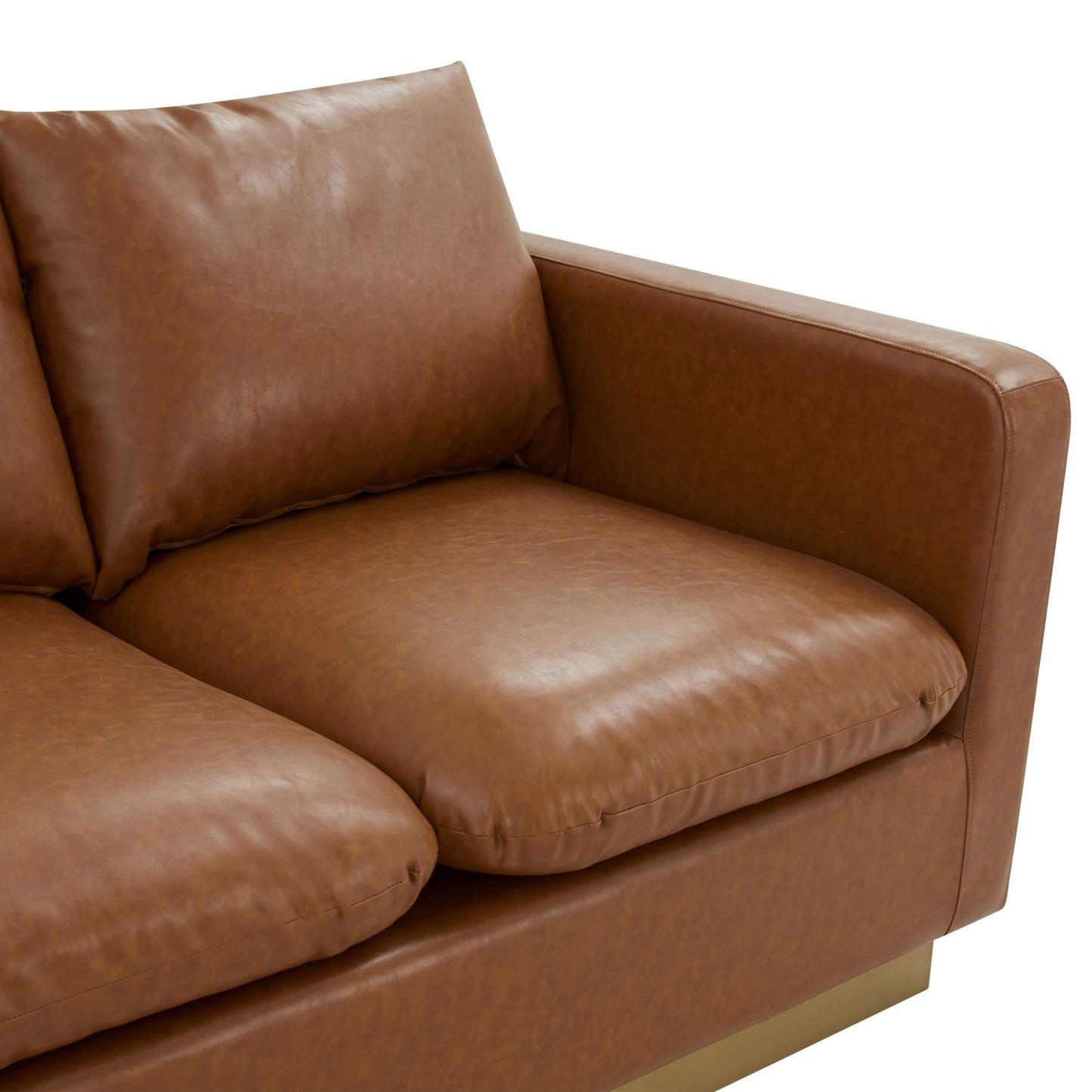 LeisureMod Nervo Modern Mid-Century Upholstered Leather Sofa with Gold Frame | Sofas | Modishstore - 11