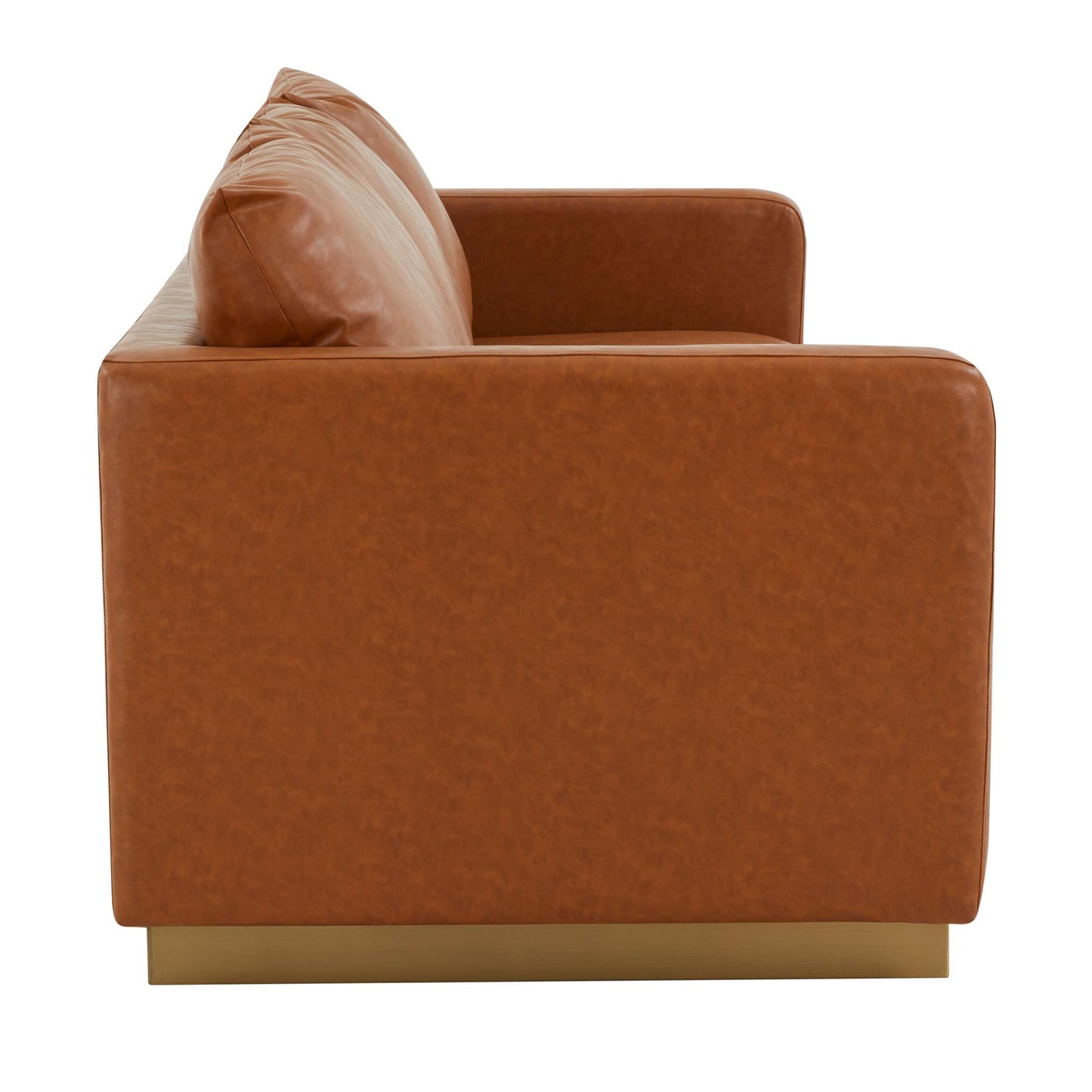LeisureMod Nervo Modern Mid-Century Upholstered Leather Sofa with Gold Frame | Sofas | Modishstore - 13