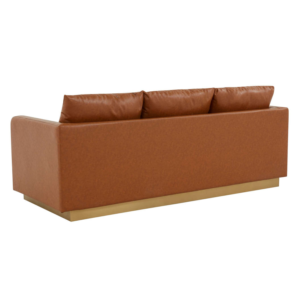 LeisureMod Nervo Modern Mid-Century Upholstered Leather Sofa with Gold Frame | Sofas | Modishstore - 12