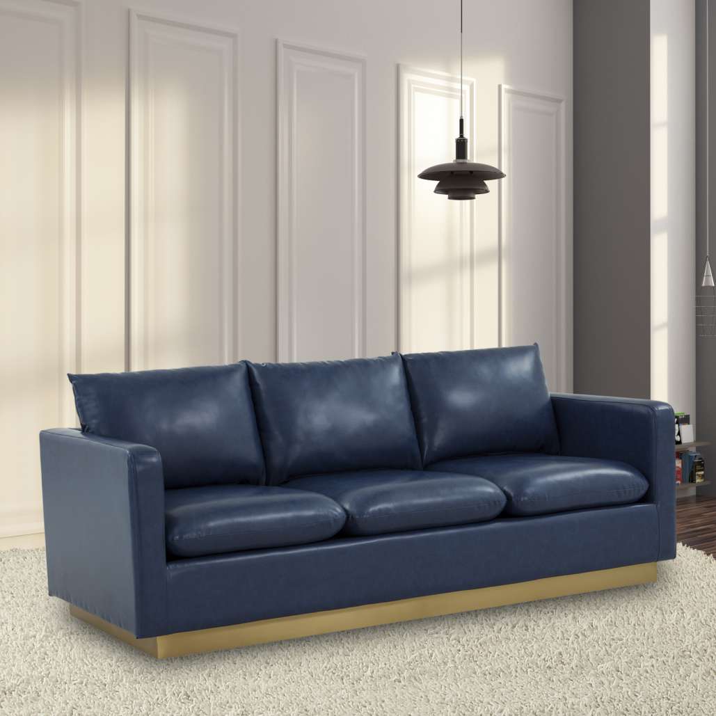 LeisureMod Nervo Modern Mid-Century Upholstered Leather Sofa with Gold Frame | Sofas | Modishstore - 16