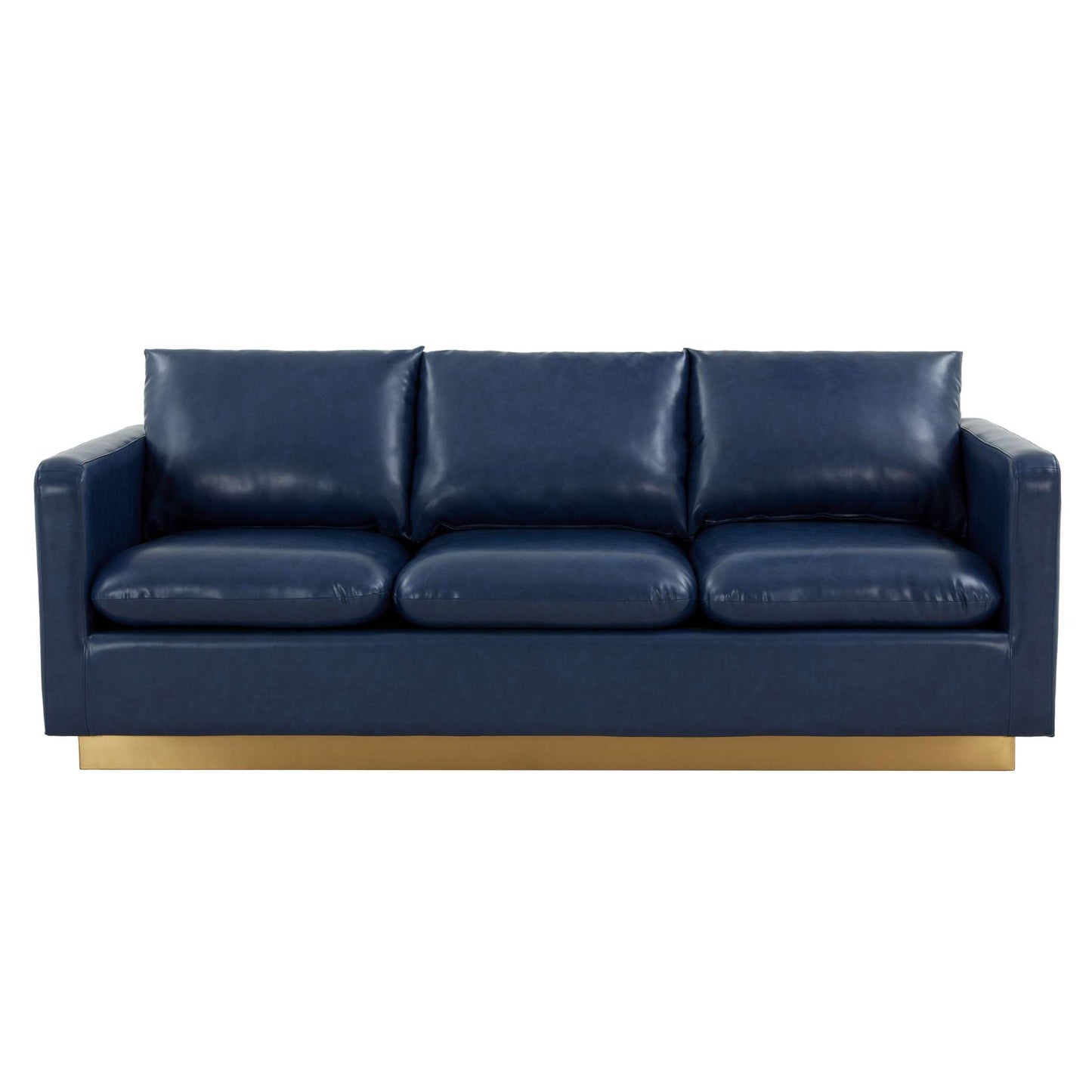 LeisureMod Nervo Modern Mid-Century Upholstered Leather Sofa with Gold Frame | Sofas | Modishstore - 17