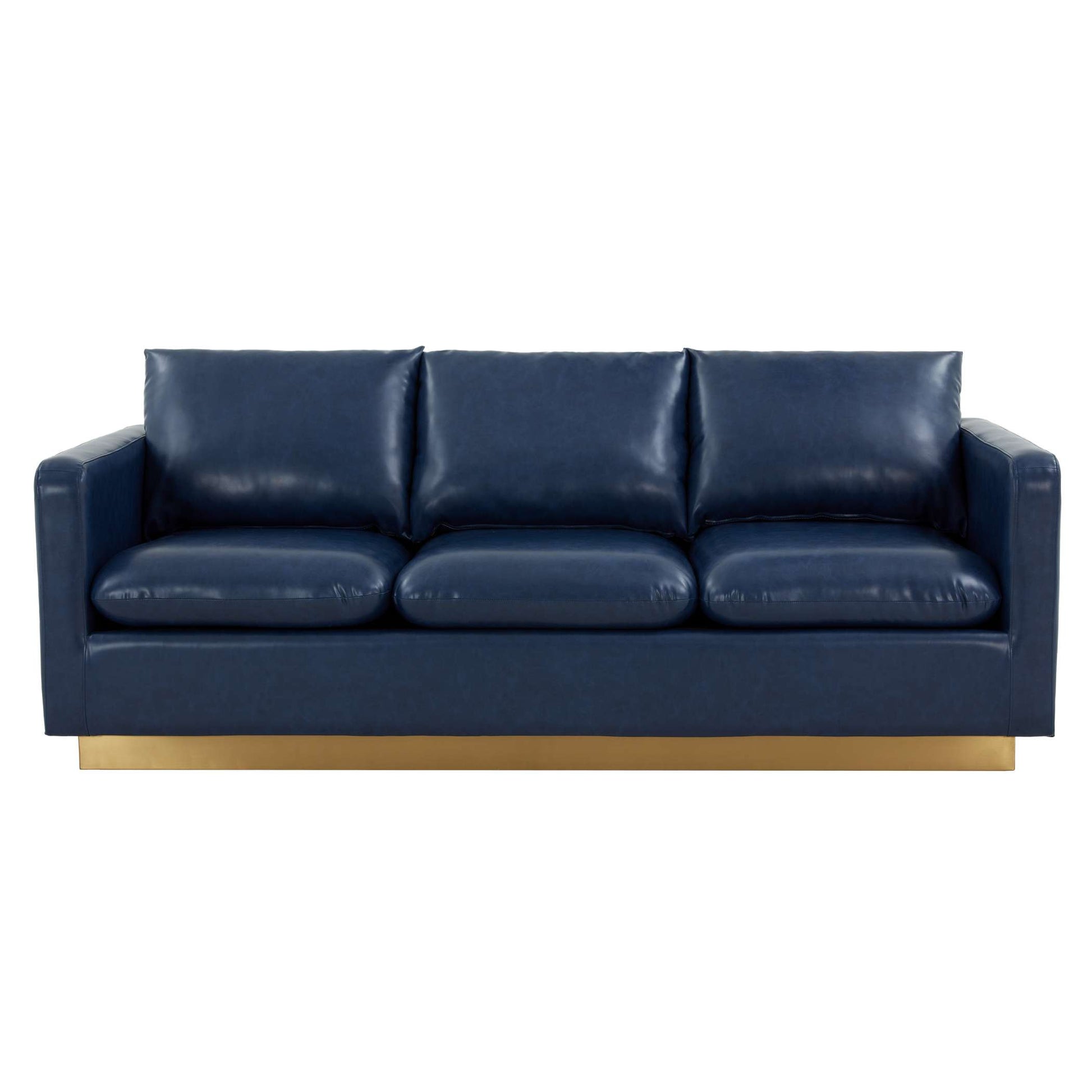 LeisureMod Nervo Modern Mid-Century Upholstered Leather Sofa with Gold Frame | Sofas | Modishstore - 17