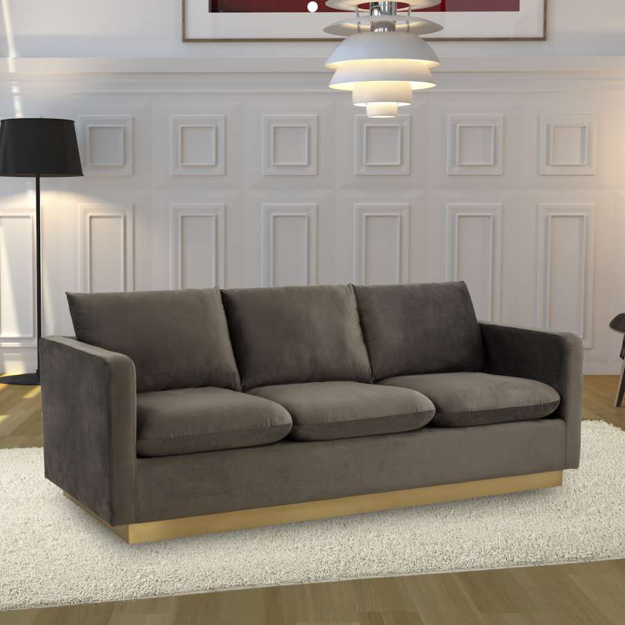 LeisureMod Nervo Modern Mid-Century Upholstered Velvet Sofa with Gold Frame | Sofas | Modishstore - 16