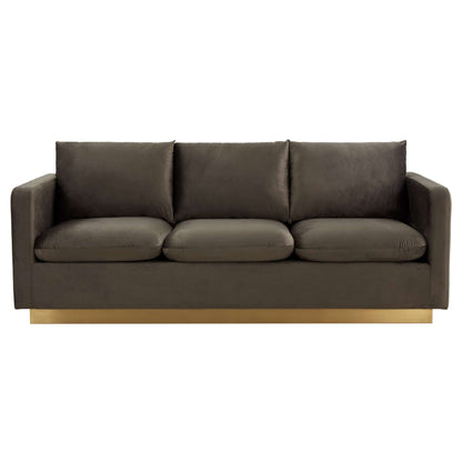 LeisureMod Nervo Modern Mid-Century Upholstered Velvet Sofa with Gold Frame | Sofas | Modishstore - 17