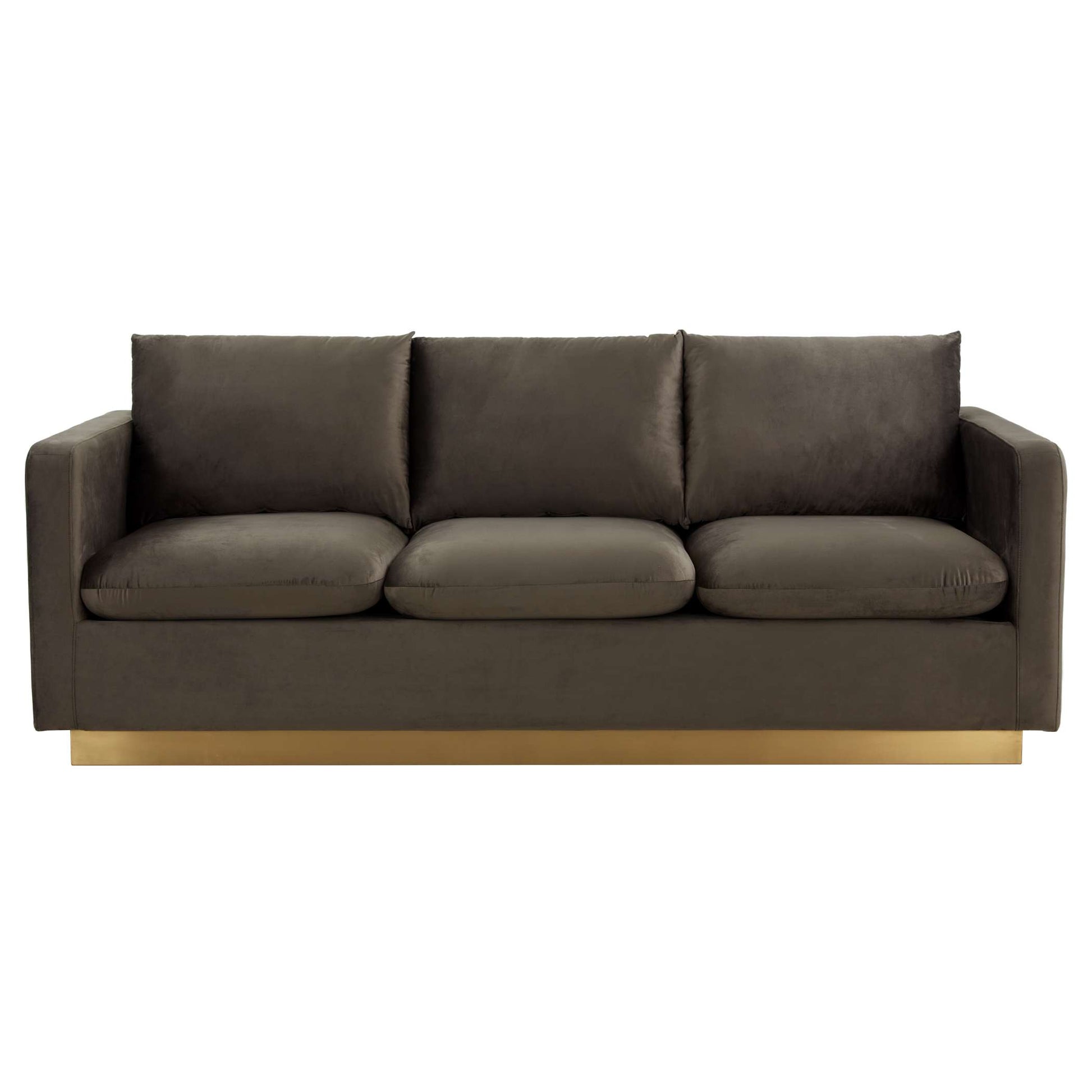 LeisureMod Nervo Modern Mid-Century Upholstered Velvet Sofa with Gold Frame | Sofas | Modishstore - 17