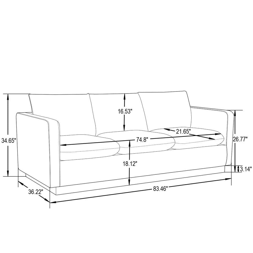 LeisureMod Nervo Modern Mid-Century Upholstered Velvet Sofa with Gold Frame | Sofas | Modishstore - 15