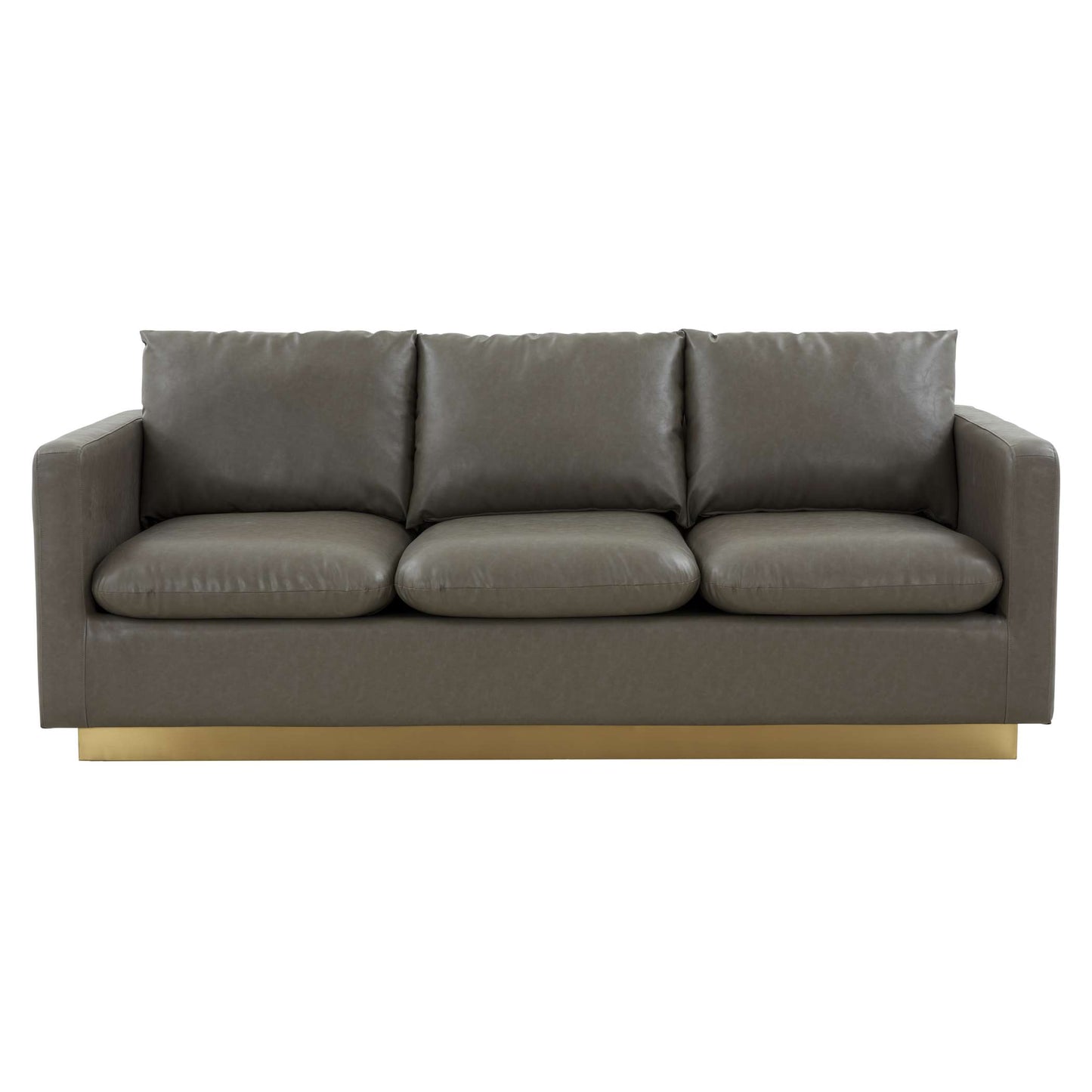 LeisureMod Nervo Modern Mid-Century Upholstered Leather Sofa with Gold Frame | Sofas | Modishstore - 24