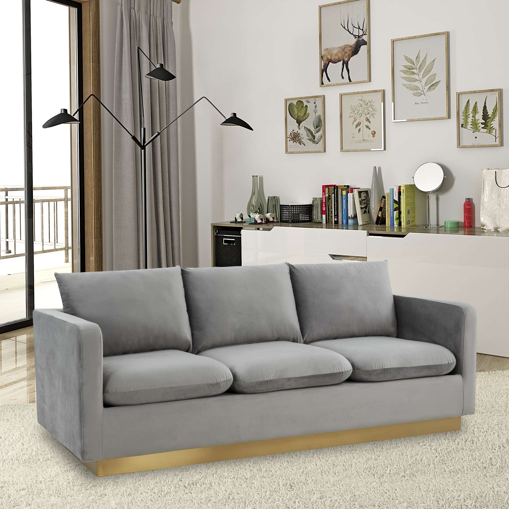 LeisureMod Nervo Modern Mid-Century Upholstered Velvet Sofa with Gold Frame | Sofas | Modishstore - 23