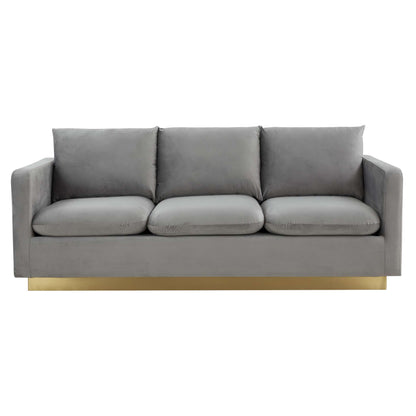 LeisureMod Nervo Modern Mid-Century Upholstered Velvet Sofa with Gold Frame | Sofas | Modishstore - 24