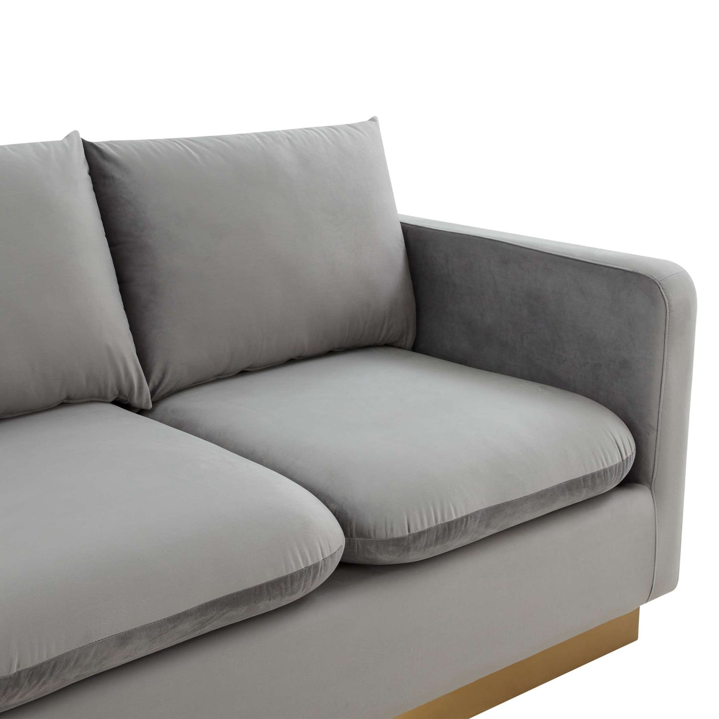 LeisureMod Nervo Modern Mid-Century Upholstered Velvet Sofa with Gold Frame | Sofas | Modishstore - 25