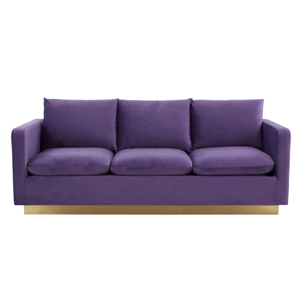 LeisureMod Nervo Modern Mid-Century Upholstered Velvet Sofa with Gold Frame | Sofas | Modishstore - 37
