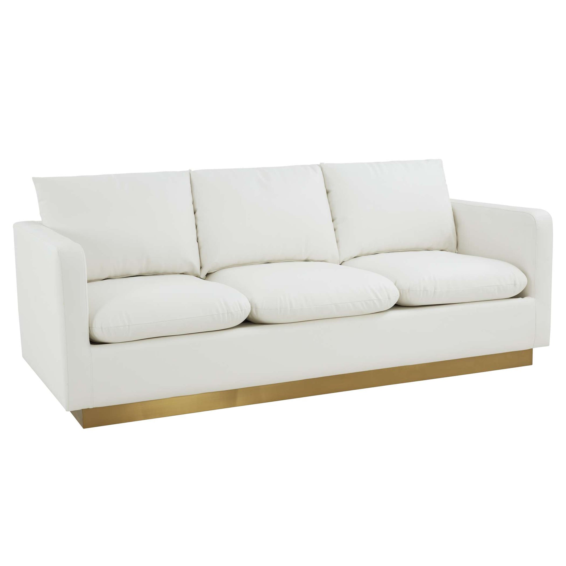 LeisureMod Nervo Modern Mid-Century Upholstered Leather Sofa with Gold Frame | Sofas | Modishstore - 35