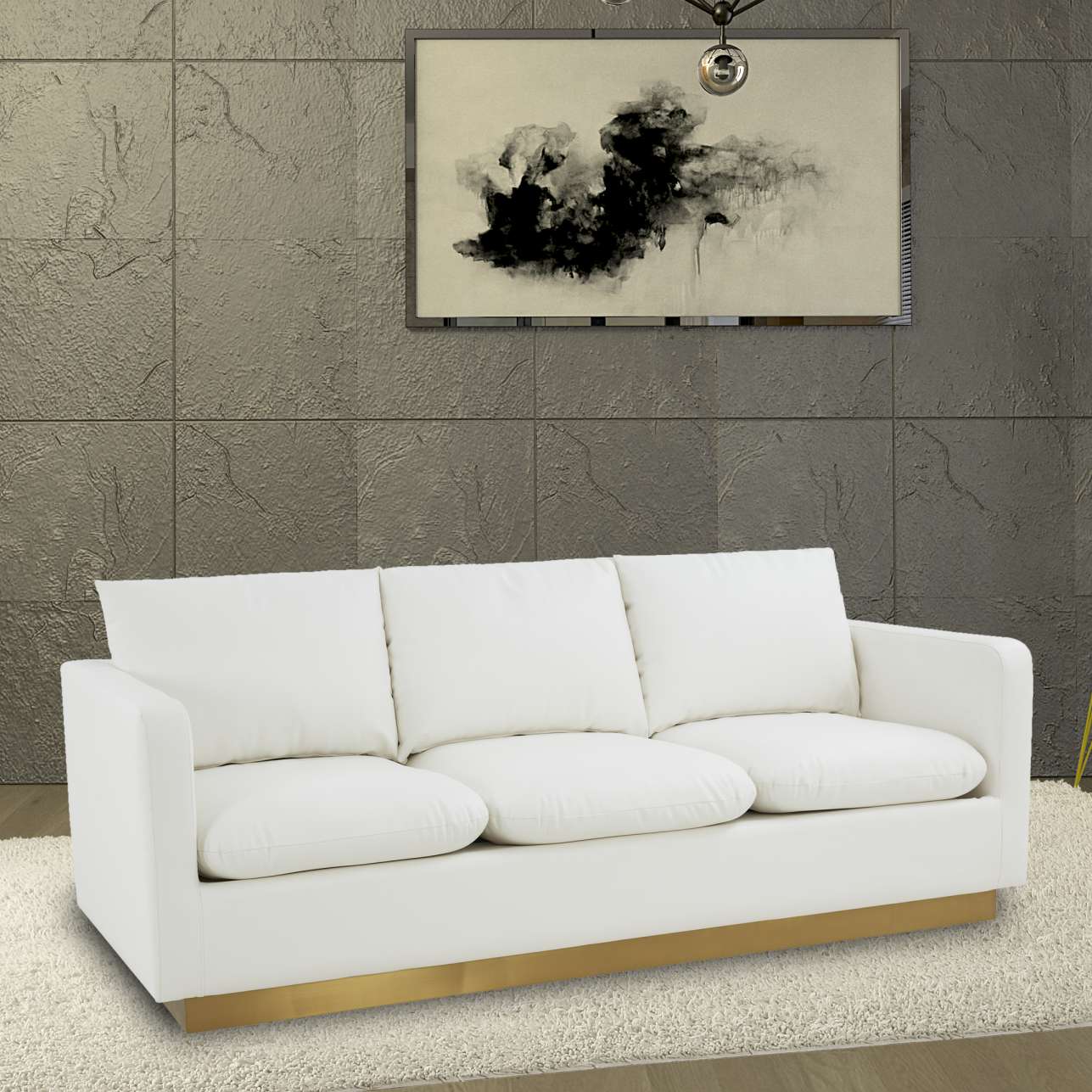 LeisureMod Nervo Modern Mid-Century Upholstered Leather Sofa with Gold Frame | Sofas | Modishstore - 30