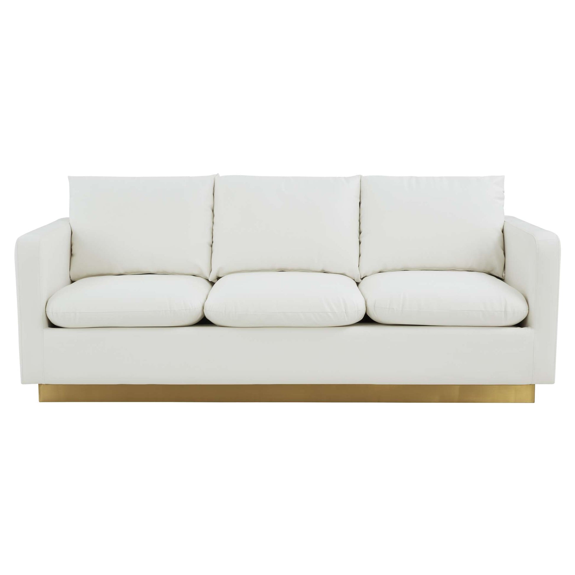 LeisureMod Nervo Modern Mid-Century Upholstered Leather Sofa with Gold Frame | Sofas | Modishstore - 31