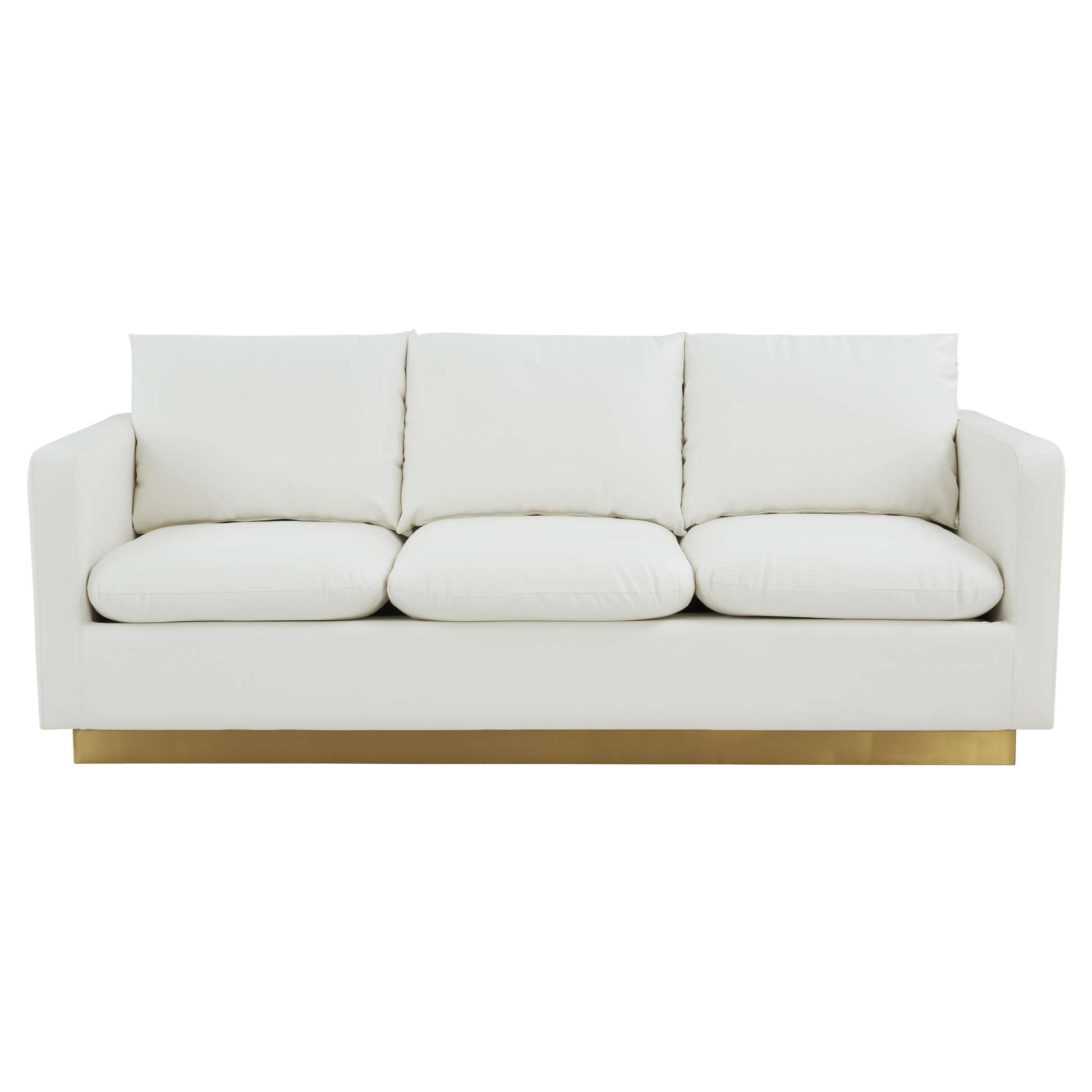 LeisureMod Nervo Modern Mid-Century Upholstered Leather Sofa with Gold Frame | Sofas | Modishstore - 31