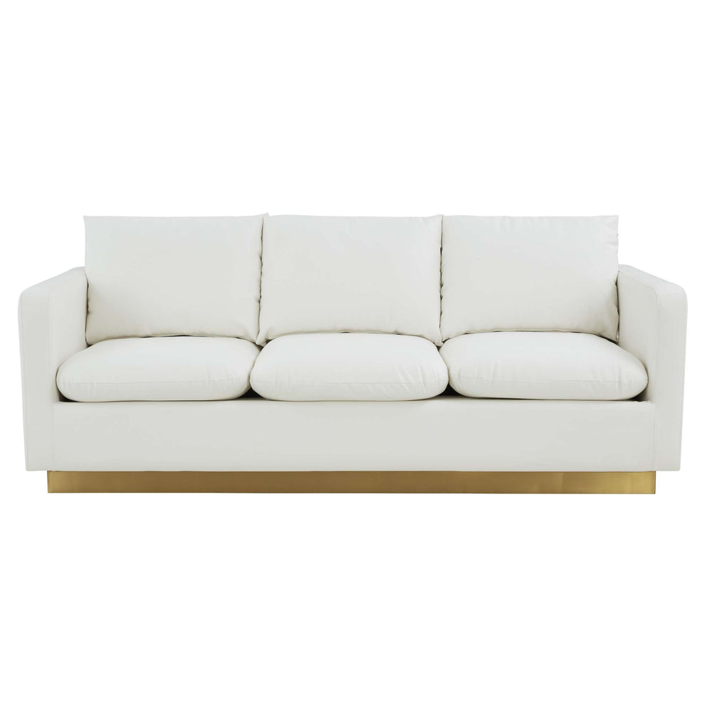 LeisureMod Nervo Modern Mid-Century Upholstered Leather Sofa with Gold Frame | Sofas | Modishstore - 31