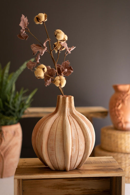 Ribbed Terracotta Vase By Kalalou