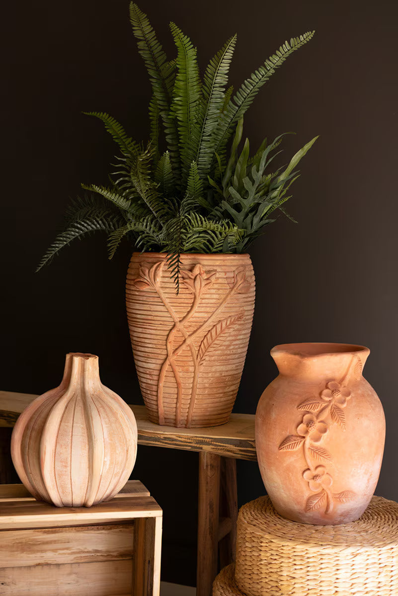 Ribbed Terracotta Vase By Kalalou