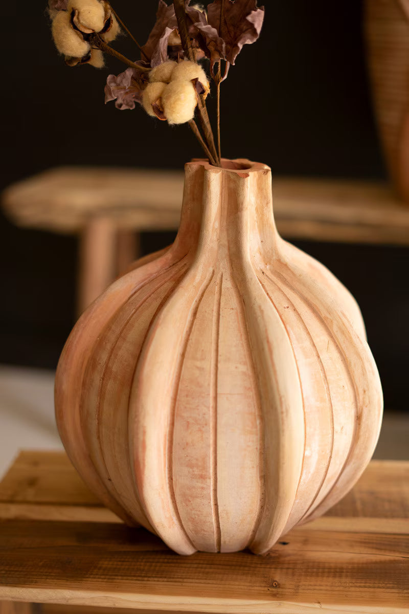 Ribbed Terracotta Vase By Kalalou